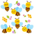 Cute bees collection. Vector illustration