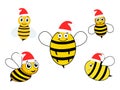 Cute bees with Santa hat set. Cartoon happy festive bee mascot character collection. Royalty Free Stock Photo