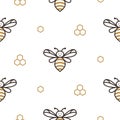 Cute bees white background. Seamless pattern with honey bees and honeycombs for fabric, wrap paper or kids apparel Royalty Free Stock Photo