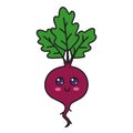 Cute beet character with face. Kawaii doodle beet isolated on white background