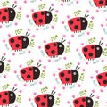 Cute beetle seamless pattern decorated with leaves and leaves. patterns For baby pajamas, print, packaging, decoration