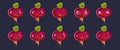 Cute beetroot or beet character face emoji set