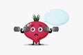 Cute beetroot mascot raises a barbell