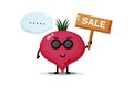 Cute beetroot mascot with the sales sign