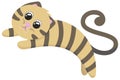 Cute beige kitten with brown stripes like a tiger jumping, vector illustration in flat style