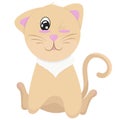 Cute beige kitten with white chest sits and winks, vector illustration in flat style