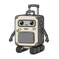Cute Beige Robot Suitcase with Tank Treads Royalty Free Stock Photo
