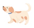 Cute Beige Spotted Dog or Puppy with Collar and Smiling Snout Walking Vector Illustration
