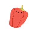 Cute bell pepper, upset sad emotion. Funny food character with unhappy face expression. Disappointed kawaii vegetable in