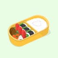 Cute bento. Japanese lunch box. Funny cartoon food. Isometric colorful vector illustration. Royalty Free Stock Photo