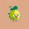 cute bergamot cartoon character angry, cartoon style, modern simple illustration