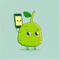 cute bergamot cartoon character looking at the smartphone, cartoon style, modern simple illustration