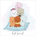 Cute best friend cartoon animals hand drawing style