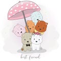 Cute best friend cartoon animals hand drawing style