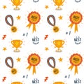 Cute Best teacher award seamless pattern in vector. Cute repeat background for reward professors.