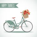 Cute bicycle with basket full of flowers