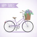 Cute bicycle with basket full of flowers