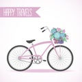 Cute bicycle with basket full of flowers