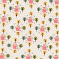 Cute big bird pattern background with small trees around