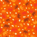 Cute big elephant seamless pattern, orange and yellow elephants for kids or babies textile