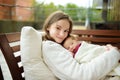 Cute big sister admiring her newborn brother. Adorable teenage girl holding her new baby boy brother. Kids with large age gap. Big Royalty Free Stock Photo