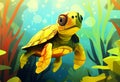 Cute big turtle in the coral reef under the sea. Ocean animal, underwater life. World turtle day Royalty Free Stock Photo
