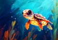 Cute big turtle in the coral reef under the sea. Ocean animal, underwater life. World turtle day Royalty Free Stock Photo