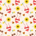 Cute bikini and sunflower seamless pattern