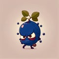 cute bilberry cartoon character angry, cartoon style, modern simple illustration