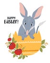 Cute bilby in Easter egg. Australian animal. Easter greeting card. Vector illustration in flat cartoon style.