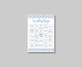 Cute bingo card with blue polygonal hearts on the white background