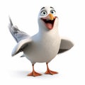 Lively Animated Seagull: 3d Pixar Style On White Background