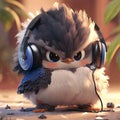 Cute bird with headset ai generate