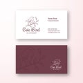 Cute Bird on a Branch. Abstract Fashion Vector Sign or Logo and Business Card Template. Premium Stationary Realistic