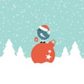 Bird On Christmas Ball Snow Forest Turquoise Royalty Free Stock Photo