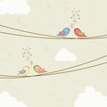 Cute bird couples with musical notes.