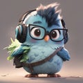 Cute bird with headset and sunglass ai generated