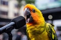 Feather animal tropics beauty yellow green nature wild exotic wildlife bird beak parrot Royalty Free Stock Photo