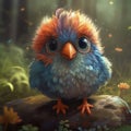 Cute bird sitting on the ground in the forest. generative AI