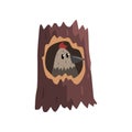 Cute bird sitting in hollow of tree, hollowed out old tree and cute nestling cartoon character inside vector