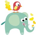 Cute bird on top of elephant with hearts Royalty Free Stock Photo
