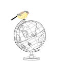 Cute bird and World Globe hand drawn vector line art illustrati Royalty Free Stock Photo