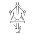 Cute birdhouse with grass. Doodle sweet home. Vector linear illustration Royalty Free Stock Photo