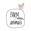 Cute Birdie with Twig in Beak and Farm Animals Frame Vector Illustration Royalty Free Stock Photo