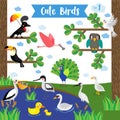 Cute Bird Animal cartoon. Vector illustration. Set 1