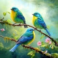 Cute birds. Beautiful tanager Blue-naped Chlorophonia Chlorophonia cyanea exotic tropical green songbird from Colombia Royalty Free Stock Photo