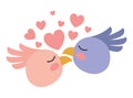 Cute birds couple with hearts