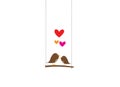 Cute Birds Couple Silhouette Vector, Colorful Birds on swing with hearts illustration, Wall Decals, Birds in love, Wall Decor Royalty Free Stock Photo