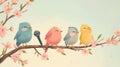 cute birds i with microphone on the tree singing songs.,spring concept