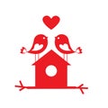 Cute birds in love and birdhouse - card for Valentine day Royalty Free Stock Photo